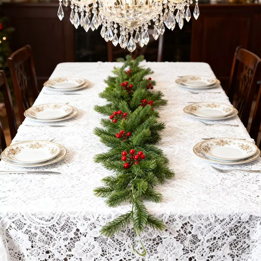 Kmitang Weihnachtsrebe Wandbehang mit roten Früchten und Kiefernnadeln, Farbe: Rot/Grün, Höhe: 175 cm - Bild 3