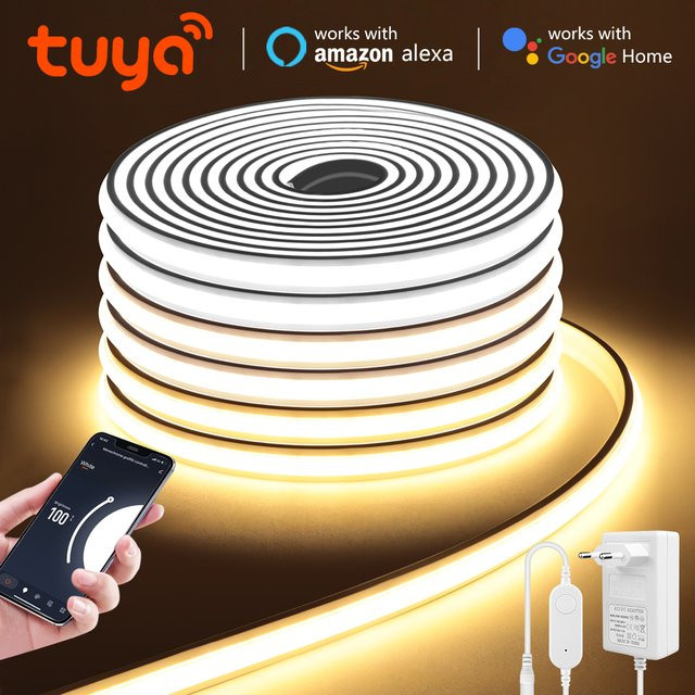 CHNAITEKE Tuya Alexa WIFI COB LED-Lichtleiste in Weiß, dimmbar, wasserdichter Silikonschlauch für Küche und Garten, Länge: 240 cm - Bild 1