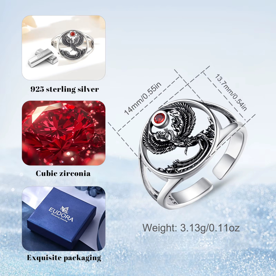 Eudora Phönix-Ring, 925 Silber, Vintage, Unisex - Bild 2