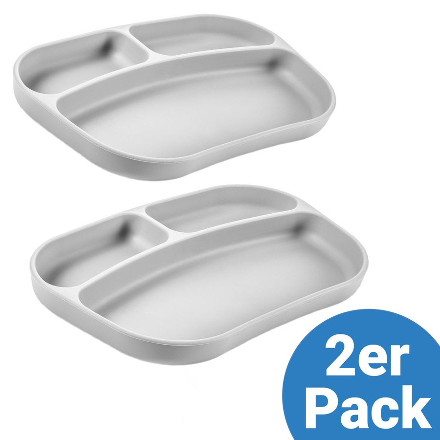MiaMia Esslern-Teller aus Silikon im 2er Pack, Grau, unterteilt, BPA-frei, mikrowellen- und spülmaschinenfest - Bild 1