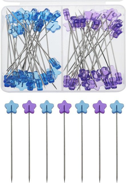 MULTIONS Nähnadeln mit Sternkopf Set, 50 Stück gerade Stecknadeln zum Quilten und Handarbeiten, lila/transparent mit Kunststoffbox - Bild 1