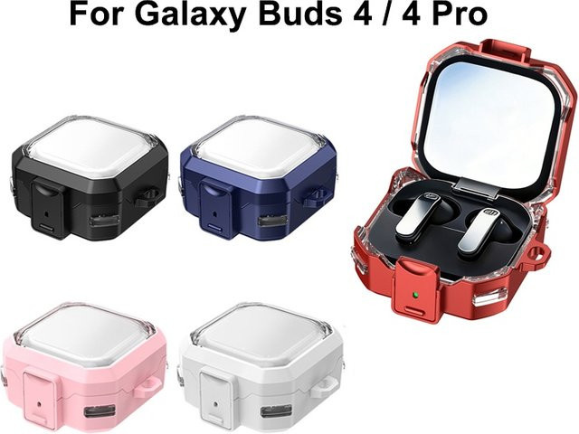 DIXSG Schutzhülle für Galaxy Buds 4 / 4 Pro mit transparentem Deckel und Sicherheitsverschluss in Blau und Transparent - Bild 1