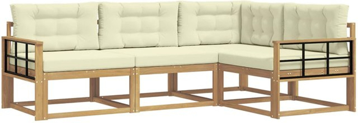 3-teilige Outdoor-Sofagarnitur aus Akazienmassivholz mit Kissen in Weiß und Beige von vidaXL - Bild 1