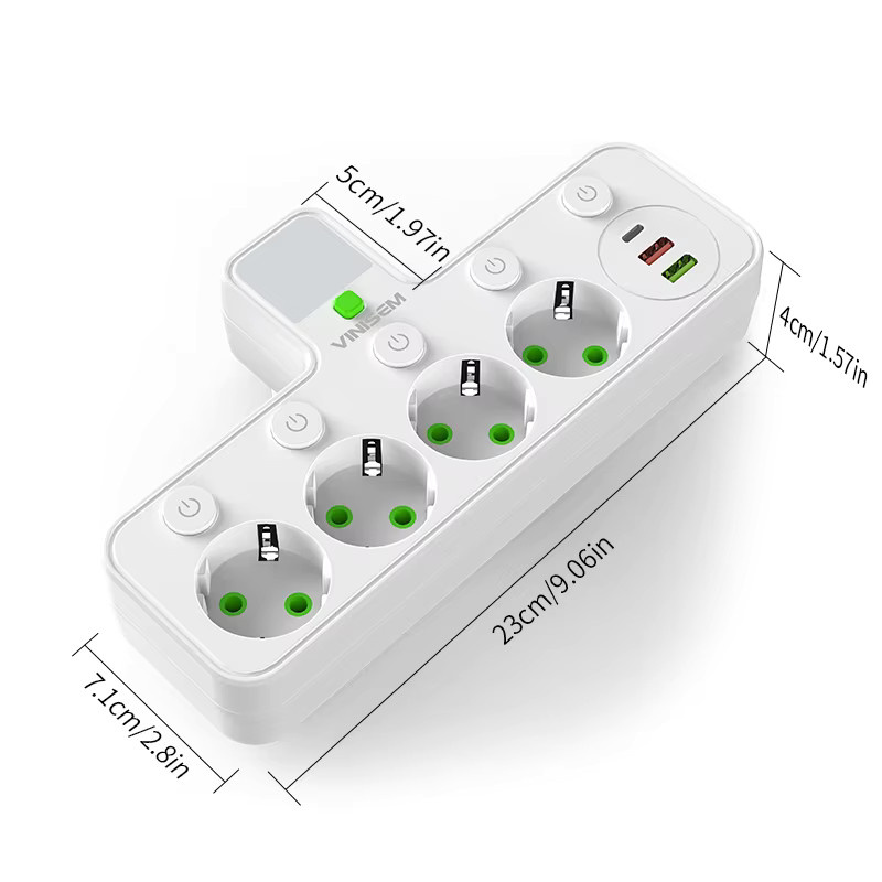 PHONEPACE Steckdosenleiste in Weiß mit 4 AC-Steckdosen, 2 USB-Anschlüssen, 1 USB-C-Anschluss, Ein/Aus-Schalter und Nachtlicht - Bild 5