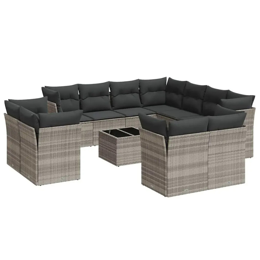 vidaXL 12-teilige Garten-Sofagarnitur in U-Form aus Polyrattan mit Kissen in Hellgrau - Bild 2