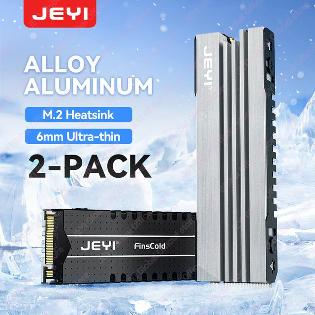 JEYI 2er-Pack M.2 NVMe-Kühlkörper für PS5 und PC, Low-Profile Aluminium in Silber, Höhe: 0,6 cm - Bild 1