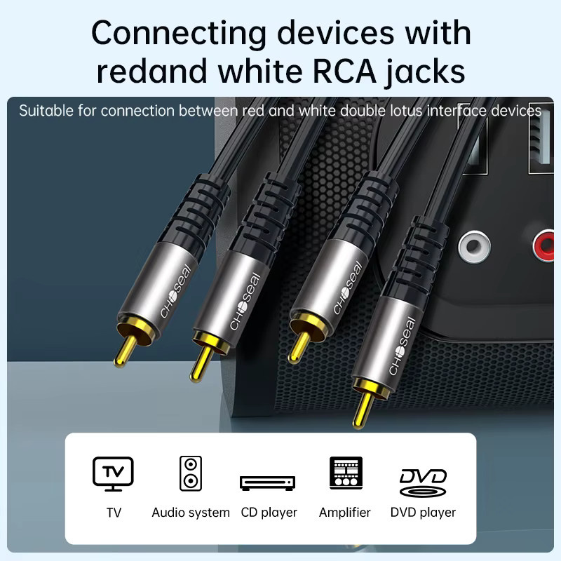 CHOSEAL Stereo Aux-Kabel RCA auf RCA Stecker in Schwarz für Verstärker, Heimkino, HDTV und Hi-Fi Lautsprecher - Bild 2