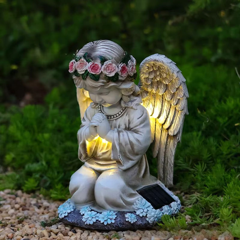 Claeted Solar LED Engel aus Harz in Weiß als dekorative Gartenornamente mit warmweißem Licht für deinen Hof und Garten - Bild 4