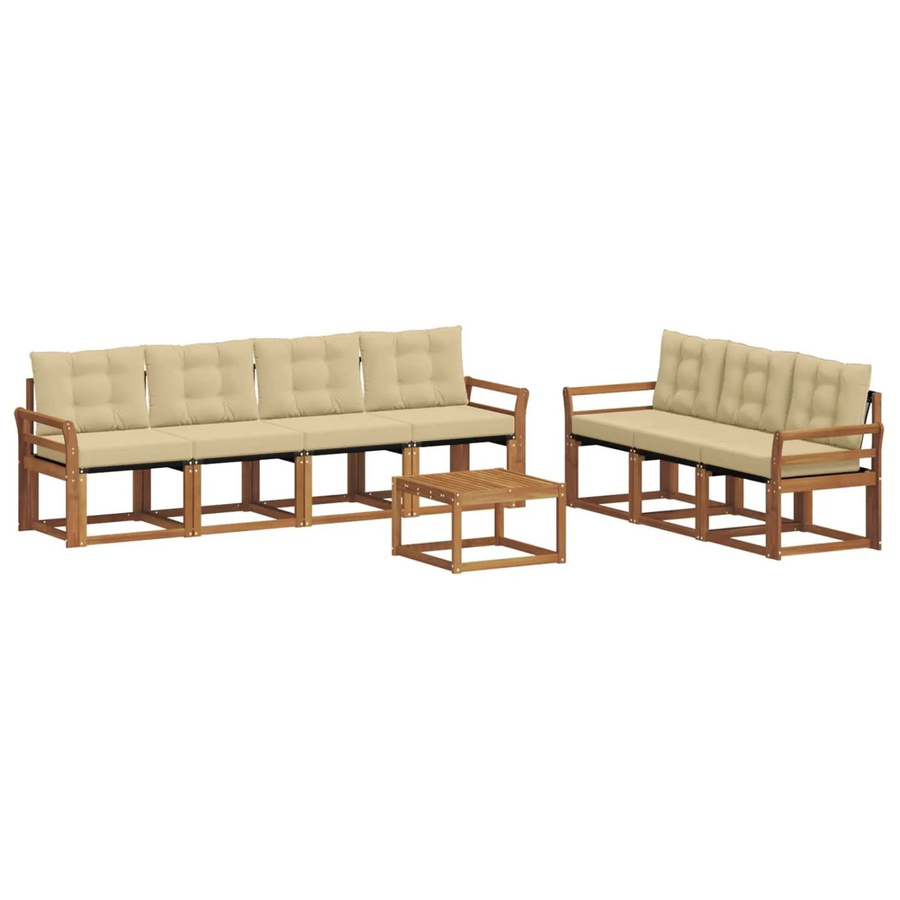 vidaXL Gartenmöbel Set 8-teilig aus Akazienholz und Textilene in Natur-Beige mit Kissen und Tisch - Bild 2