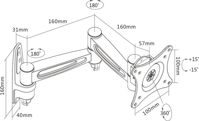 InLine Wandhalterung für Monitore bis 68 cm (27 Zoll), 2-teiliger Arm, schwarz, VESA 75x75 mm, max. 15 kg, Modell 23105D - Bild 1