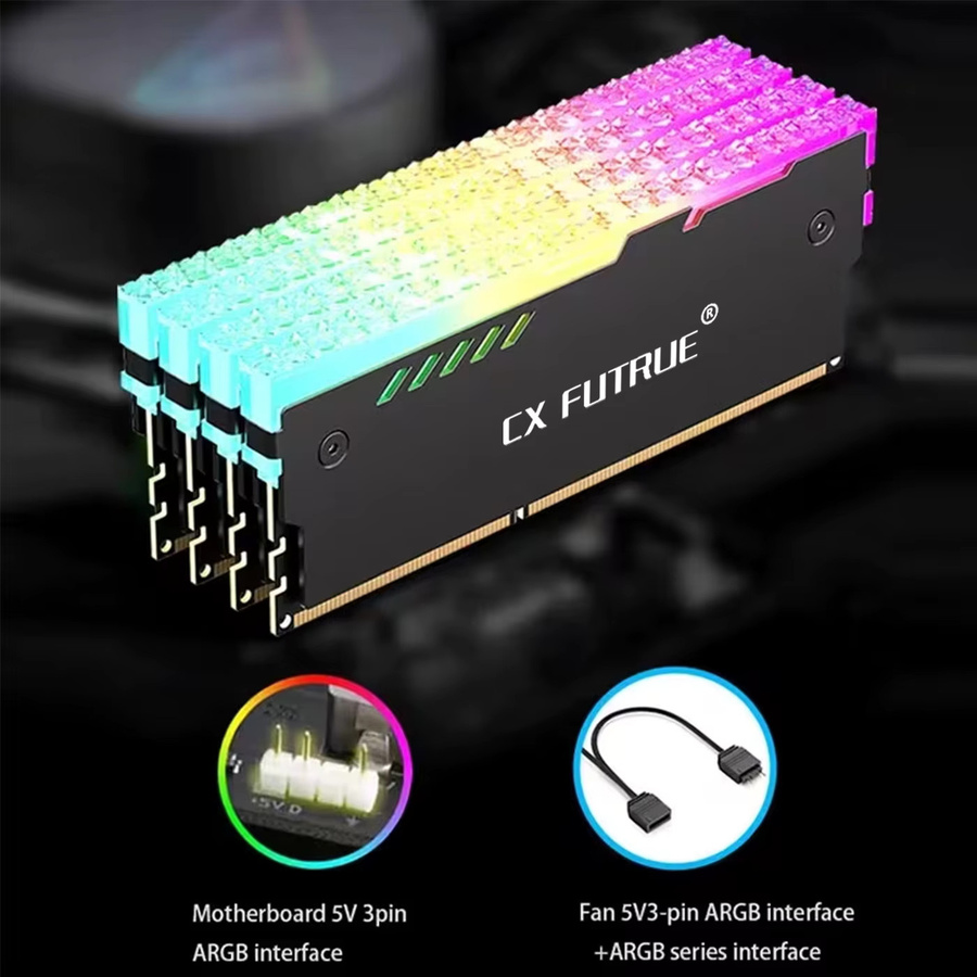 CX FUTURE ARGB Speicherkühlungsweste für DDR4 und DDR5 RAM-Kühlkörper, 5V 3PIN RGB, Schwarz/Weiß - Bild 2
