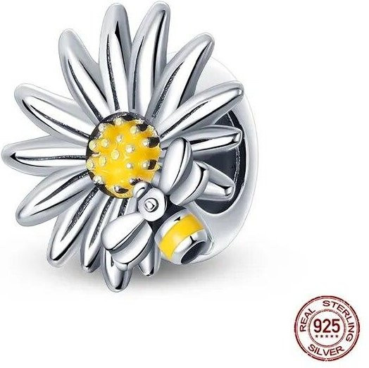 Charms 925 Silber, Goldene Sonnenblumen Herz, Perle, Damen - Bild 1