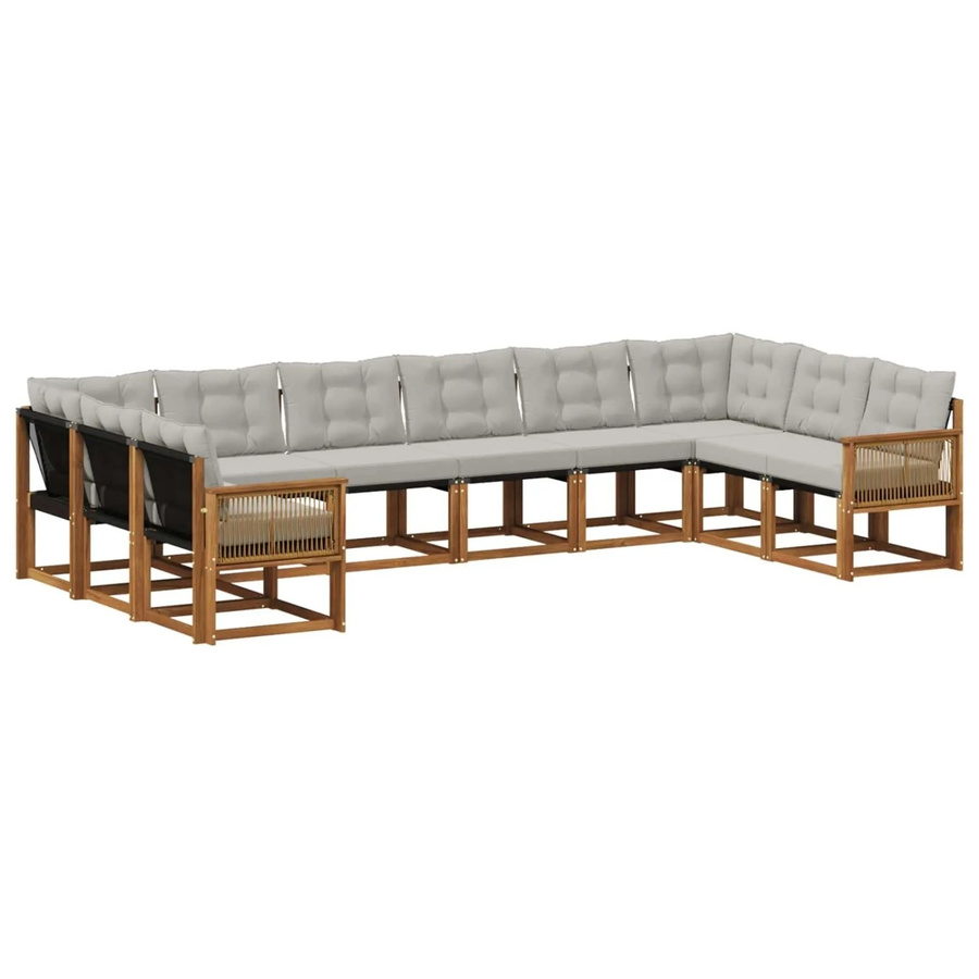 vidaXL Outdoor-Sofagarnitur L-Form aus Akazienmassivholz mit 10 Kissen in Natur und Hellgrau - Bild 2