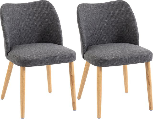 2er-Set HOMCOM Esszimmerstühle im nordischen Design mit gepolsterter Leinenbespannung und Holzbeinen, Hellgrau - Bild 1