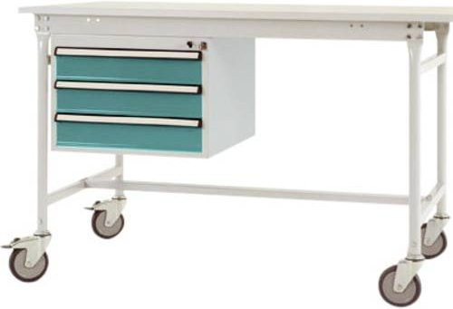 Manuflex ZB4632.5021 Mobiler Gehäuse-Unterbau mit 3 Schubfächern in Wasserblau RAL 5021 für Tischtiefe 80 cm - Bild 1