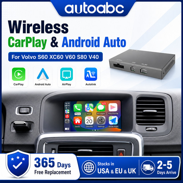 AUTOABC Multimedia-Box für Volvo V40 2011-2018, XC60 und S60L mit 7 Zoll Interface, kabelloses CarPlay, Android Auto, Mirror Link, AirPlay, Rückfahrkamera, Siri, GPS und Bluetooth in Schwarz - Bild 1