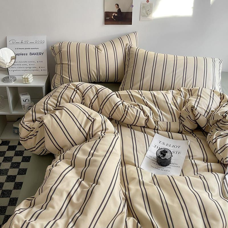 Bin Chi Textiles Gestreifte Bettwäsche aus Baumwollmischung in Beige, 3-teiliges Set bestehend aus Bettbezug, Kissenbezug und Spannbettlaken, B/H: 150 x 200 cm - Bild 3