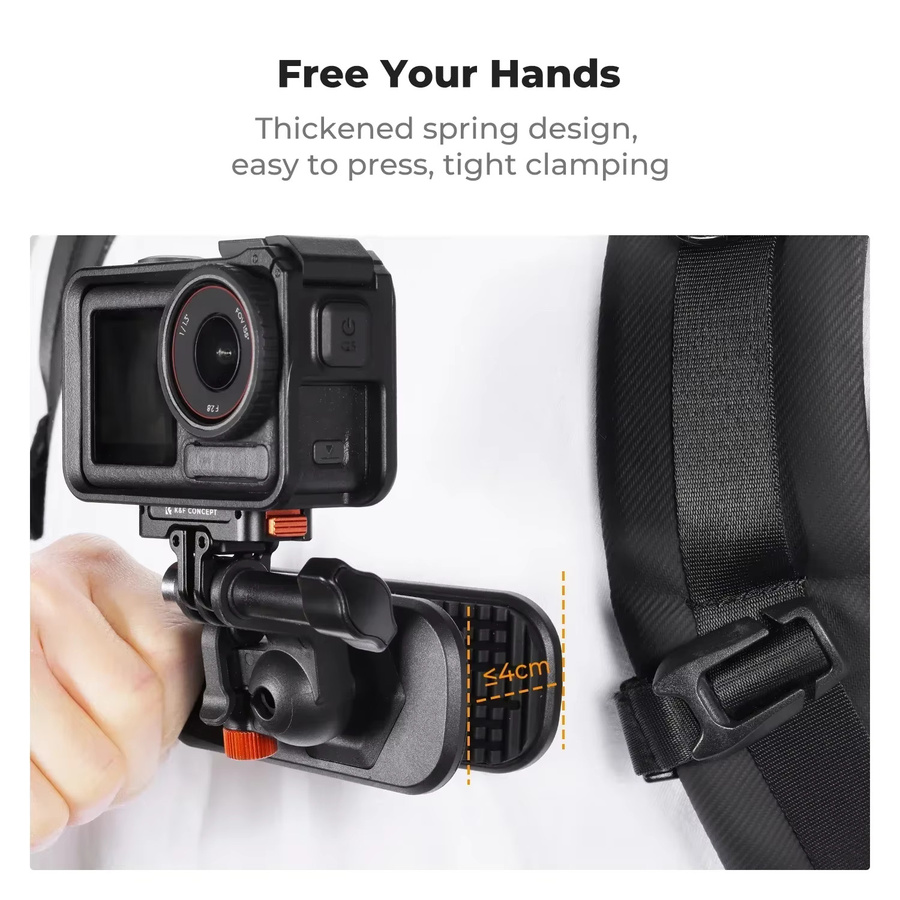 K&F CONCEPT Magnetische Rucksack-Clip-Halterung für DJI Osmo Action 5 Pro 4 3, GoPro Hero und Insta360 X5/4/3 mit 180 Grad Schwenkfunktion, Schwarz - Bild 3