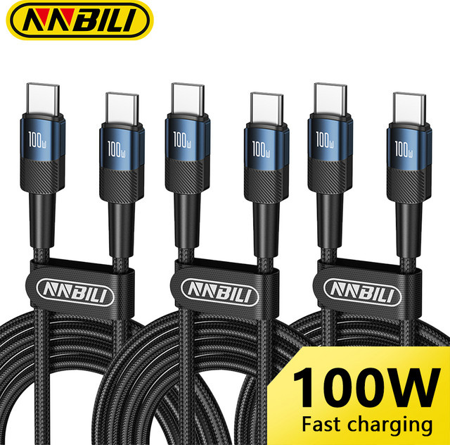 NNBILI 3er-Set USB-C auf USB-C Schnellladekabel 100W in Schwarz für iPhone, Samsung und PS5 - Bild 1