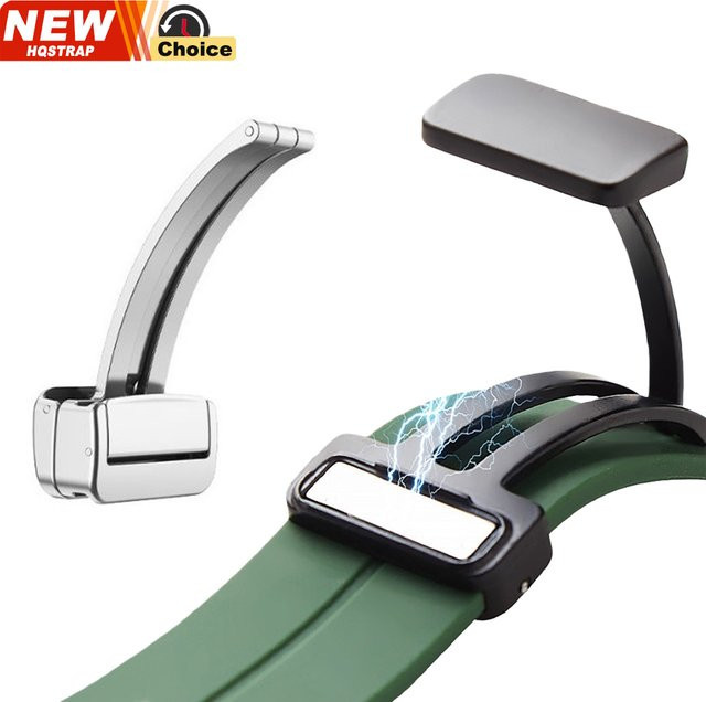 HQstrap Uhrenarmbandverschluss Magnetschnalle, Edelstahl, Silber, 20 mm - Bild 1