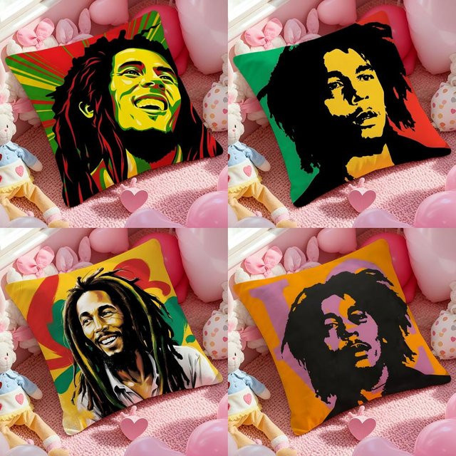 B-Bob M-Marley Singer Kissenbezug mit Grafikmuster in Schwarz und Multicolour, 30 x 30 cm - Bild 1