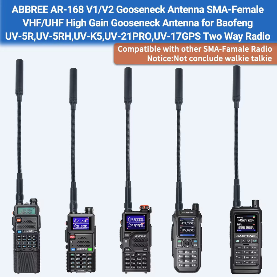 ABBREE Schwanenhals Taktische Antenne AR-168 VHF UHF mit SMA-Buchse in Schwarz für BAOFENG UV-5R 5RH 13 17 21 PRO QUANSHEGN UV K5 Plus - Bild 2