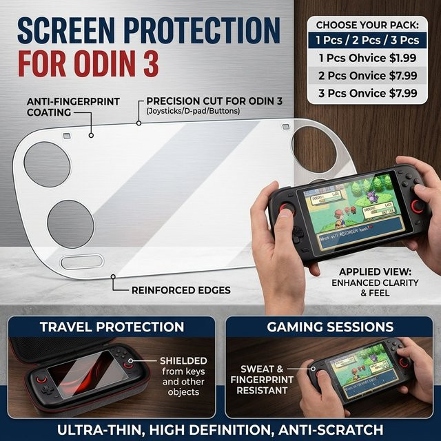 Displayschutzfolie für Odin 3 Retro-Handheld-Gaming-Konsole, 6-Zoll PET-Folie, transparent, kratzfest und blasenfrei - Bild 1