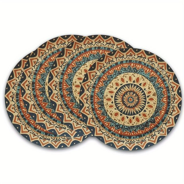 VIKAMA 4 Stück Mandala Tischsets in Blau und Orange mit Vintage-Muster, rund und wasserdicht - Bild 1