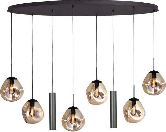 Masterlight Lava 6/2 Pendelleuchte 8-flammig oval in Schwarz Matt und Gold mit Glas in Gold Fumé - Bild 1