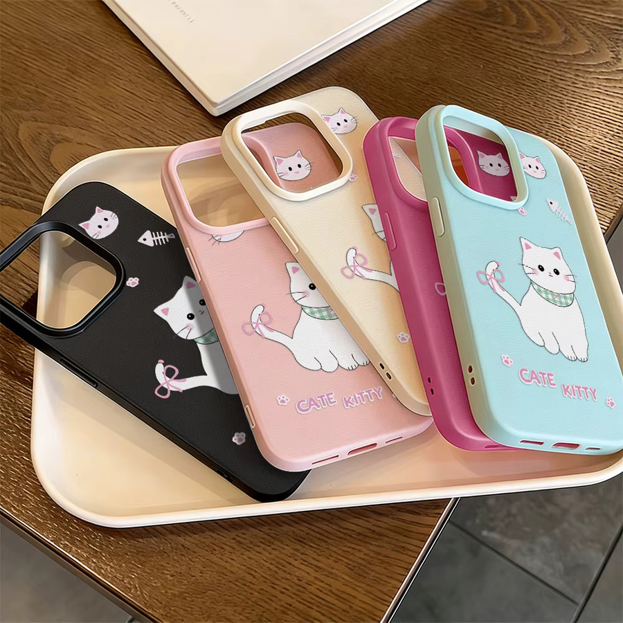 AKABEILA Katzen-Handyhülle aus Leder und Silikon für iPhone, Stoßfeste Schutzhülle in Grün und Mehrfarbig - Bild 4