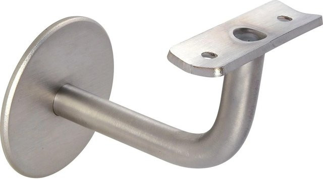 Schösswender Handlaufträger mit Winkel Rosette in Edelstahl Matt Silber ø 60 mm, Wandabstand 74 mm - Bild 1