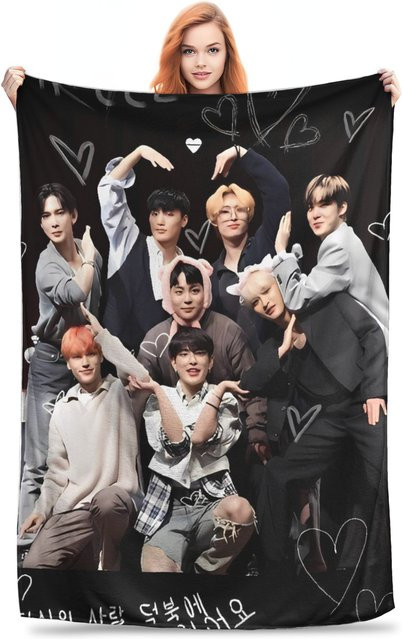 Ateez Kpop Band Flanell Plüschdecke für Kinder und Erwachsene, weiche Überwurfdecke aus Polyester, B x H: 75 x 100 cm - Bild 1