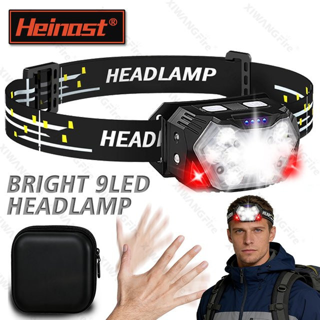 Heinast USB wiederaufladbare LED Stirnlampe mit Bewegungsmelder und SOS-Modus in Schwarz und Rot - Bild 1