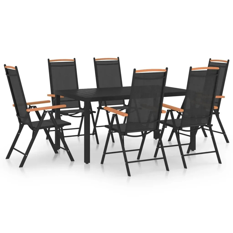 vidaXL 7-teilige Garten-Essgruppe aus Aluminium und WPC in Schwarz mit Textilene-Sitzflächen, B/T/H: 140 x 110 x 65 cm - Bild 2