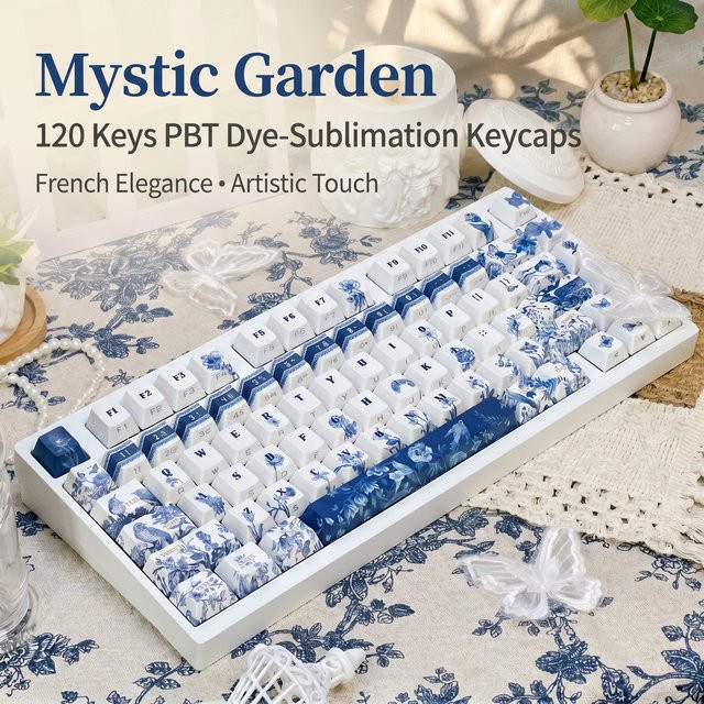 TTTSKONE Tastenkappen Set mit 120 Tasten in Cherry-Profil, PBT Double Shot 5-Sublimation mit Seitenbeschriftung und Hintergrundbeleuchtung, Farbe: Weiß - Bild 1