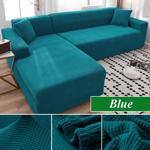 Yiran Furniture Polarfleece Sofabezug für Ecksofas und Chaiselongues, elastisch und rutschfest, Blau - Bild 1