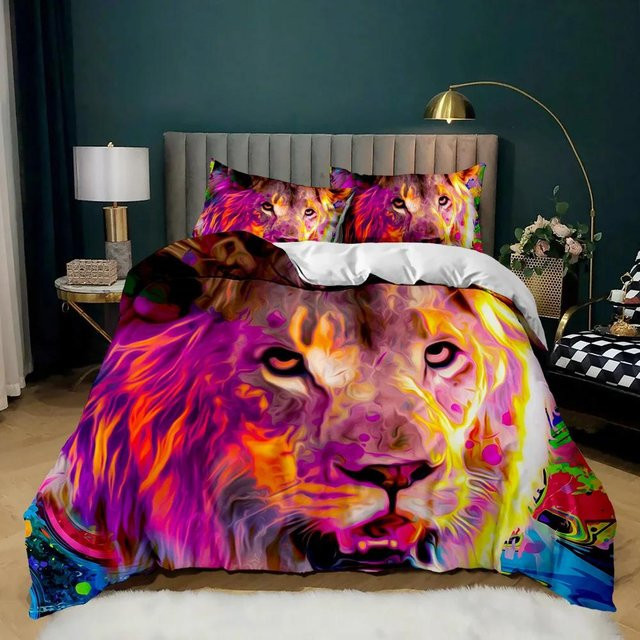 Bettwäsche-Set mit Löwenmotiv von Your Warm Home, 2-teiliges Safari-Bettbezug-Set aus Polyester für Kinder in Mehrfarbig, B/H: 135 x 200 cm, inklusive Kissenbezug 50 x 70 cm - Bild 1