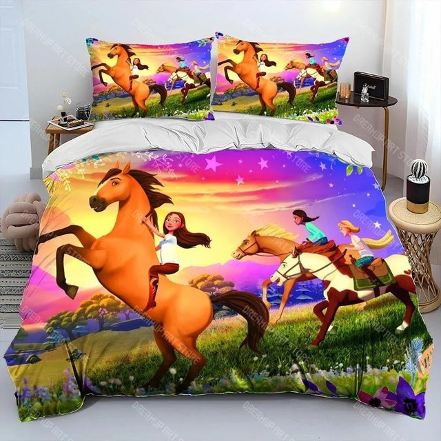 Spirit Riding Free Pferde Bettbezug Set aus Mikrofaser für Jungen und Mädchen, Queen Größe, Mehrfarbig, B/H: 228 x 228 cm - Bild 1