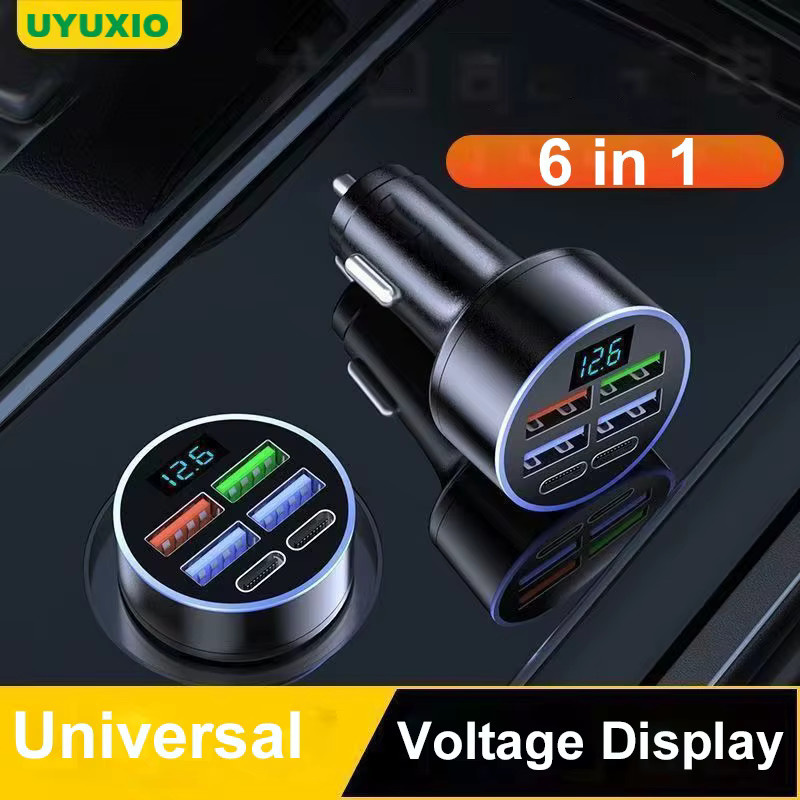 UYUXIO Multi-Port USB-C Auto-Handy-Ladegerät mit Voltmeter und Schnellladung, Schwarz - Bild 2