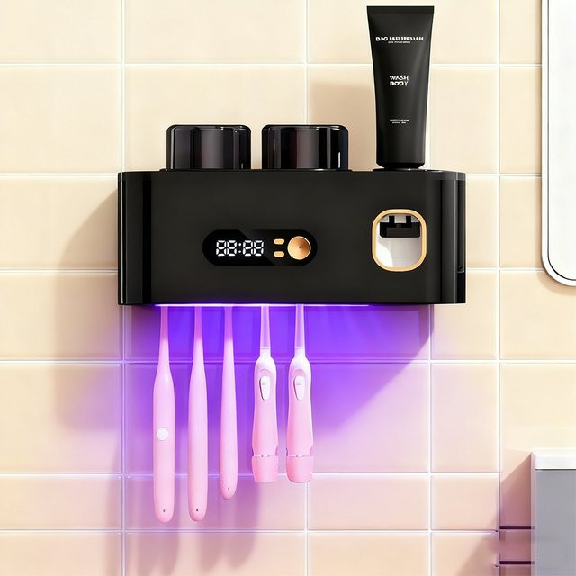 Bcomfy Kabelloser UV-Zahnbürsten-Sterilisator und elektrischer Zahnbürstentrockner zur Wandmontage, wiederaufladbar, Kunststoff, Schwarz oder Weiß - Bild 1