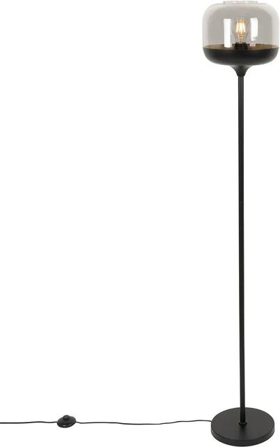 QAZQA Design Kyan Stehleuchte aus Stahl in Schwarz und Gold mit Rauchglas, dimmbar, Höhe: 150 cm - Bild 1