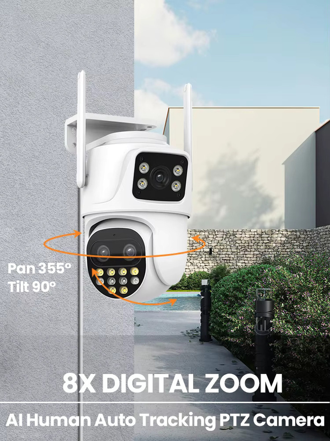 TPTEK Drei-Linsen-PTZ-IP-Kamera WLAN Außen 9MP Sicherheitsüberwachungskamera mit KI-Humanoid-Erkennung, Auto-Tracking und ICsee App, Farbe: Weiß - Bild 7