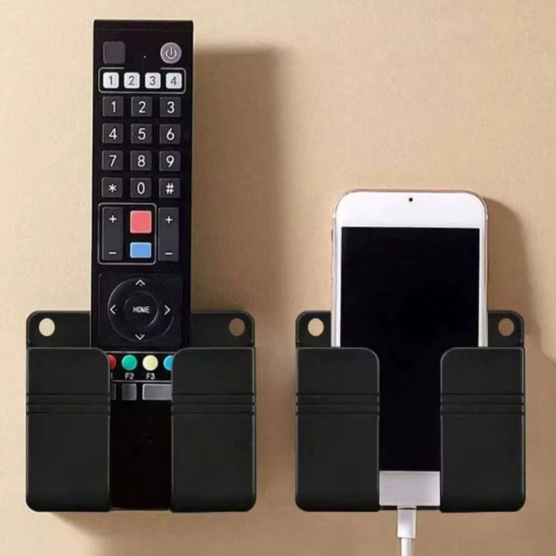 2 Stück wandmontierter Handyhalter-Organizer in Schwarz als Aufbewahrungsbox für Fernbedienung und Mobiltelefone mit Steckerständer - Bild 3