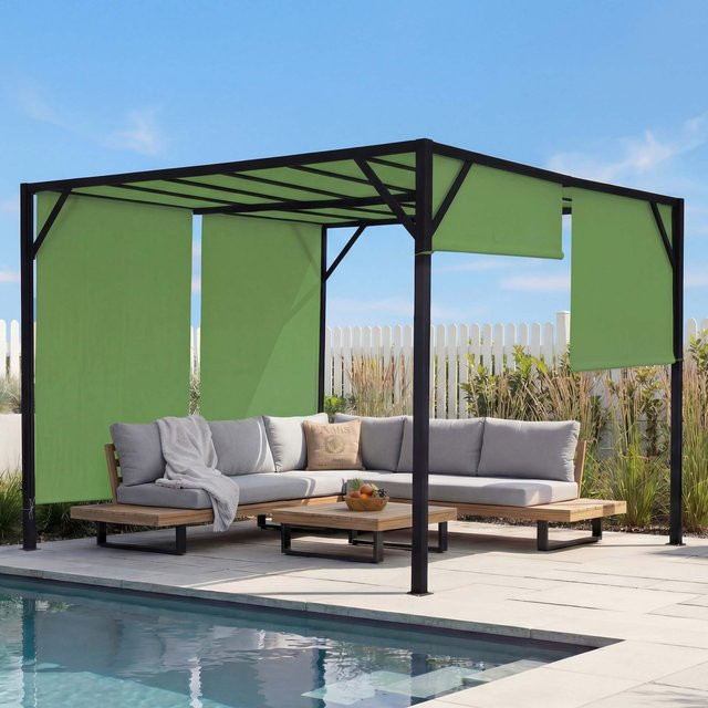 MCW Pergola Beja Garten Pavillon Terrassenüberdachung mit Schiebedach aus Stahl in Grün, B/T: 300 x 300 cm - Bild 1
