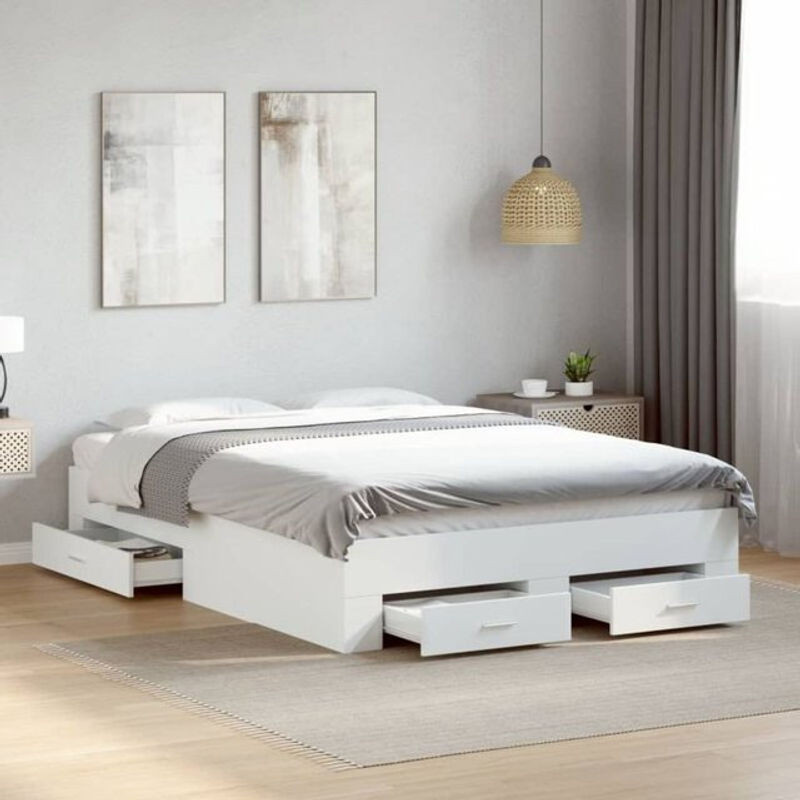 Vidaxl Funktionsbett mit Schubladen aus Holzwerkstoff in Weiß, B/T/H: 140 x 190 cm - Bild 1