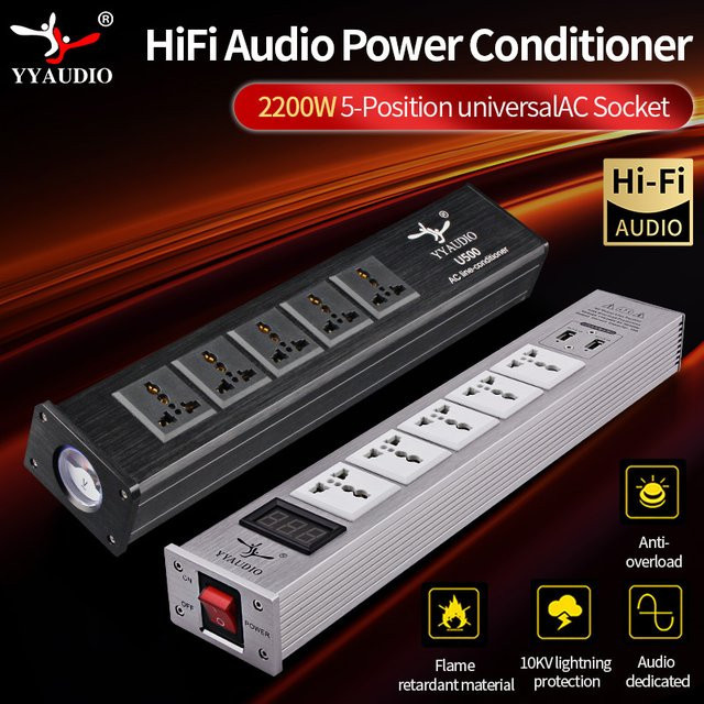 YYAUDIO Universal-Steckdosenleiste mit Netzwerkfilter und Audio-Rauschunterdrückung, 2200W, Schwarz - Bild 1
