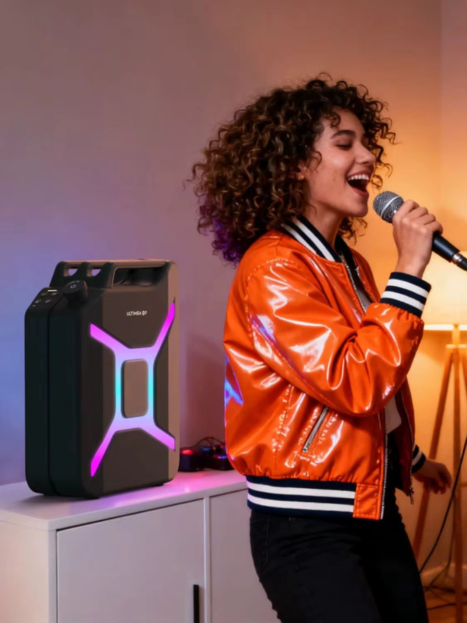 ULTIMEA Go Tragbarer Party-Lautsprecher mit 300W, Kabelloser PartyBox in Schwarz mit Bass-Boost, RGB-Licht, TWS Stereo, Auracast sowie Mikrofon- und Gitarreneingang - Bild 5