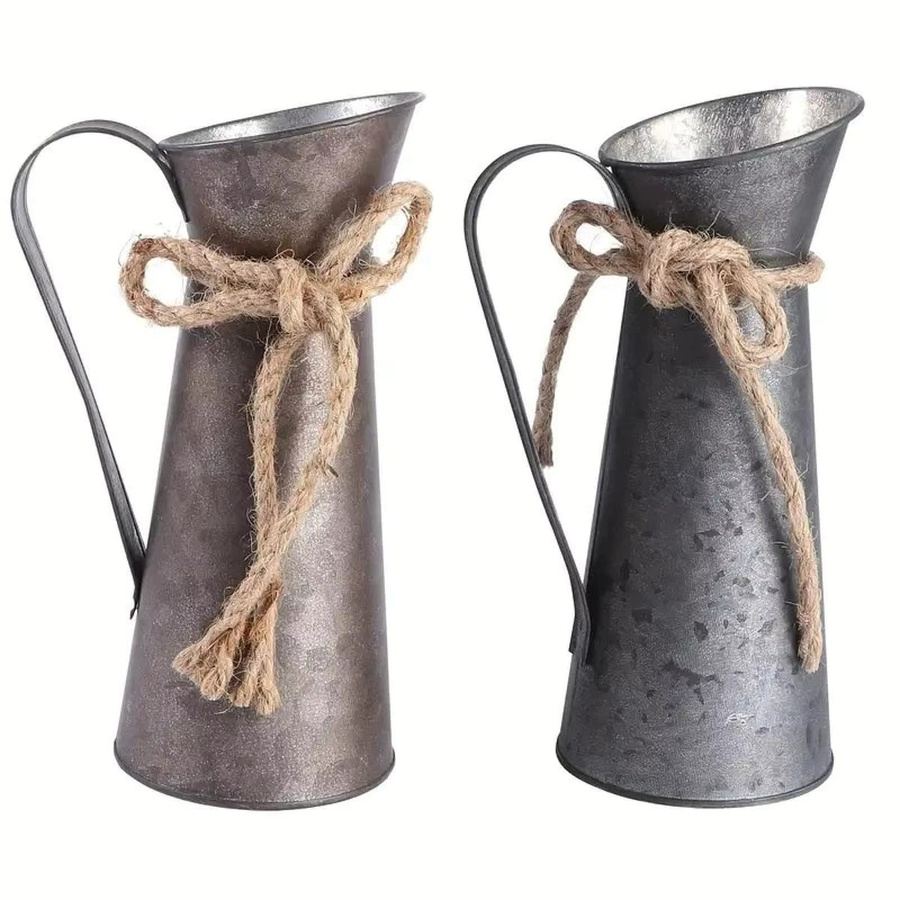 Homyl Milchkännchenvase aus verzinktem Eisen in Silber, Braun oder Grau, rustikale Metallvase für getrocknete Blumen im Bauernhaus-Stil - Bild 2