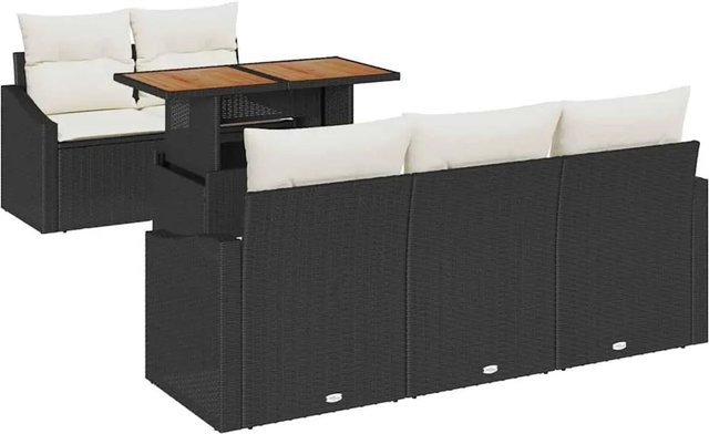 vidaXL Garten-Sofa-Set aus Poly Rattan in Schwarz mit 6 Teilen, inklusive Tisch, Sesseln und Bänken mit Stauraumfunktion und Polstern - Bild 1