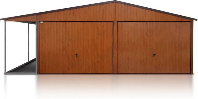 Liderstal Doppelgarage Standard aus Trapezprofilblech in Holzoptik Braun mit Satteldach und Schwingtor, B/T/H: 600 x 500 x 270 cm - Bild 1